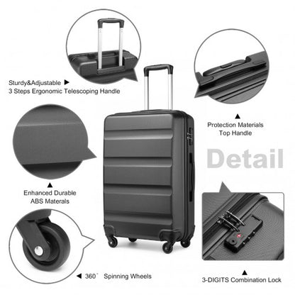 K2191L - Kono 3-Piece Lightweight ABS Hardshell Suitcase Set - 19, 24, 28 Inch with Secure TSA Lock - Grey