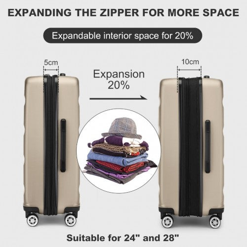 KSK2482 - Kono 3-Piece Horizontal Engraved Hard Shell ABS+PC Suitcase with TSA Lock - Gold
