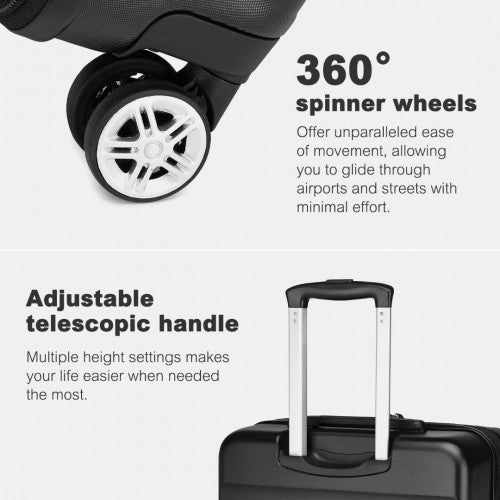 KSK2482 - Kono 3-Piece Horizontal Engraved Hard Shell ABS+PC Suitcase with TSA Lock - Black