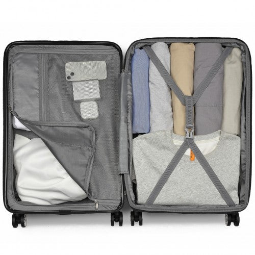 KSK2482 - Kono 3-Piece Horizontal Engraved Hard Shell ABS+PC Suitcase with TSA Lock - Black