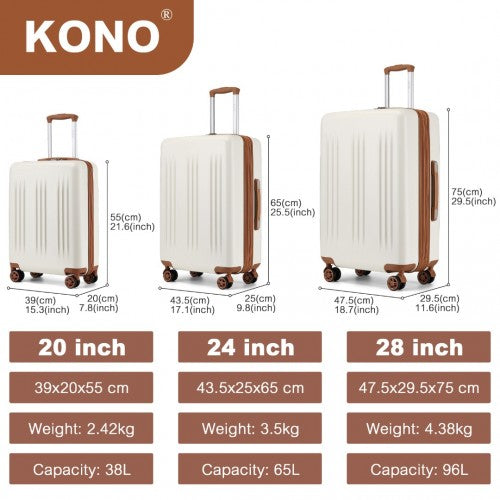 Kono KSK2483 20/24/28-inch cream and brown luggage set – set view