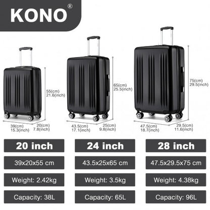 Kono KSK2483 20/24/28-inch black luggage set – set view