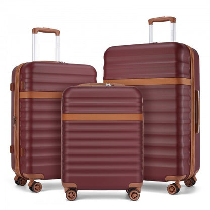 Kono KSK2484 - 3-Piece Expandable Luggage Set 20"/24"/28" Durable Hard Shell ABS+PC Suitcases with TSA Lock for Secure Travel - Burgundy And Brown