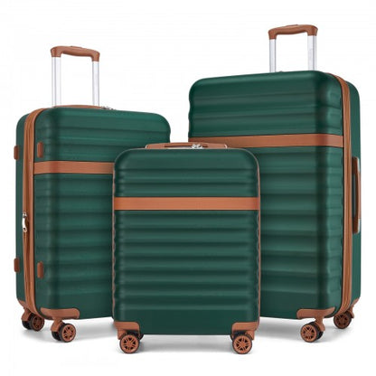 Kono KSK2484 - 3-Piece Expandable Luggage Set 20"/24"/28" Durable Hard Shell ABS+PC Suitcases with TSA Lock for Secure Travel - Green And Brown