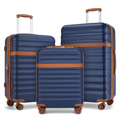 Kono KSK2484 - 3-Piece Expandable Luggage Set 20"/24"/28" Durable Hard Shell ABS+PC Suitcases with TSA Lock for Secure Travel - Navy And Brown