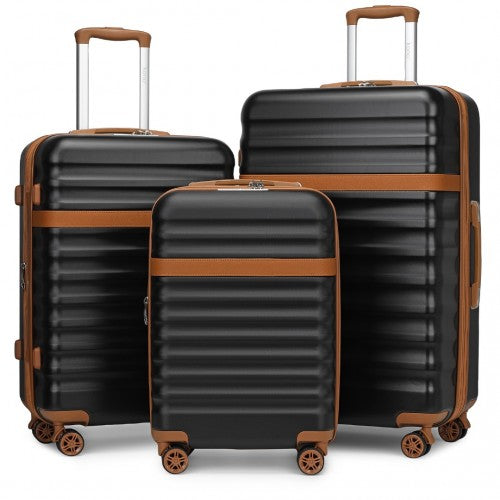 Kono KSK2484 - 3-Piece Expandable Luggage Set 20"/24"/28" Durable Hard Shell ABS+PC Suitcases with TSA Lock for Secure Travel - Black And Brown