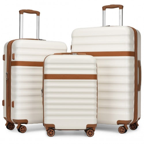 Kono KSK2484 - 3-Piece Expandable Luggage Set 20"/24"/28" Durable Hard Shell ABS+PC Suitcases with TSA Lock for Secure Travel - Cream And Brown