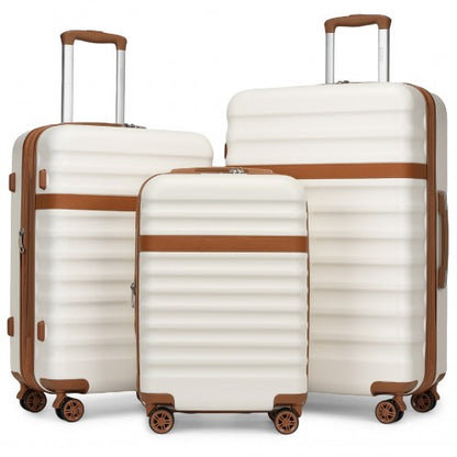 Kono KSK2484 - 3-Piece Expandable Luggage Set 20"/24"/28" Durable Hard Shell ABS+PC Suitcases with TSA Lock for Secure Travel - Cream And Brown