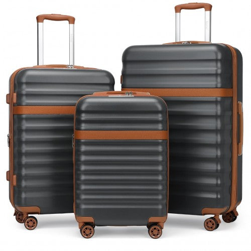 Kono KSK2484 - 3-Piece Expandable Luggage Set 20"/24"/28" Durable Hard Shell ABS+PC Suitcases with TSA Lock for Secure Travel - Grey And Brown