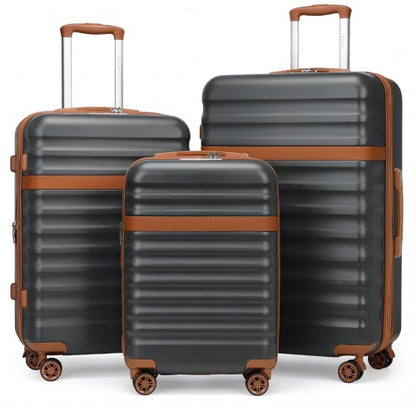 Kono KSK2484 - 3-Piece Expandable Luggage Set 20"/24"/28" Durable Hard Shell ABS+PC Suitcases with TSA Lock for Secure Travel - Grey And Brown