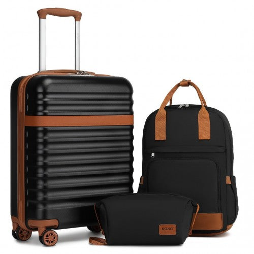 Kono KSK2484 20-inch black and brown luggage set – front view