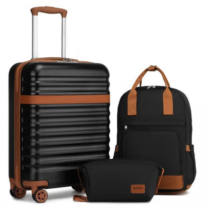 Kono KSK2484 20-inch black and brown luggage set – front view
