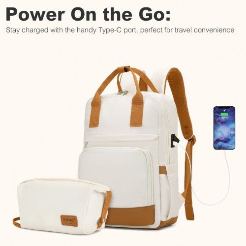 Kono KSK2484 20-inch cream and brown luggage set – set view