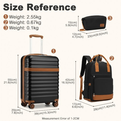 Kono KSK2484 20-inch black and brown luggage set – rear view