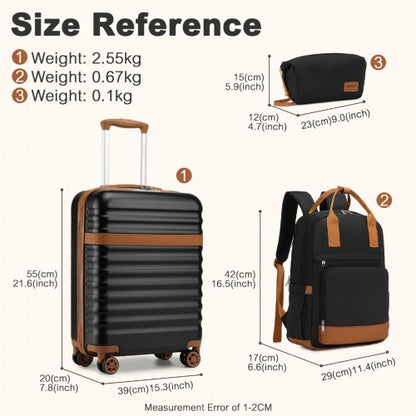 Kono KSK2484 20-inch black and brown luggage set – rear view