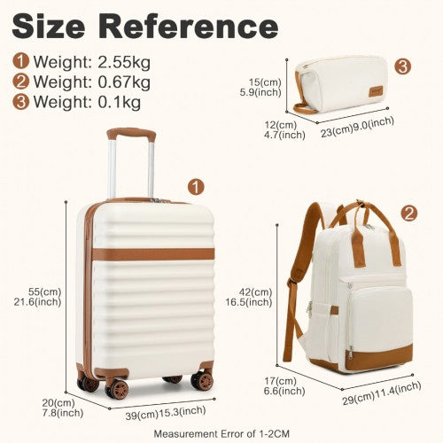 Kono KSK2484 20-inch cream and brown luggage set – rear view
