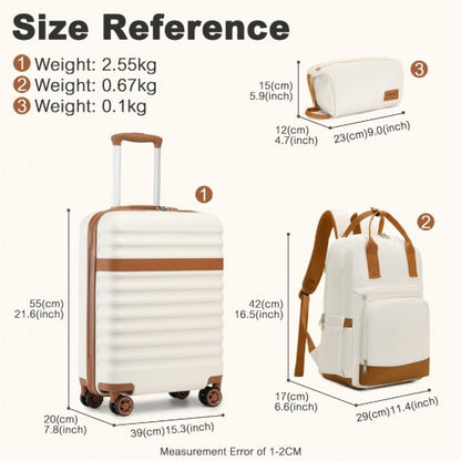 Kono KSK2484 20-inch cream and brown luggage set – rear view