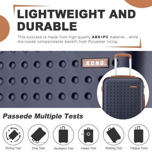 KSK2486 - Kono Stylish ABS+PC Polka Dot Hard Shell Suitcase With TSA Lock And Vanity Case 4 Piece Set - Navy And Brown