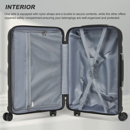 KSK2492 - Kono 3-Piece PP Hardshell Luggage Set–Durable Travel Suitcases with TSA Lock, 360° Spinner Wheels - Black