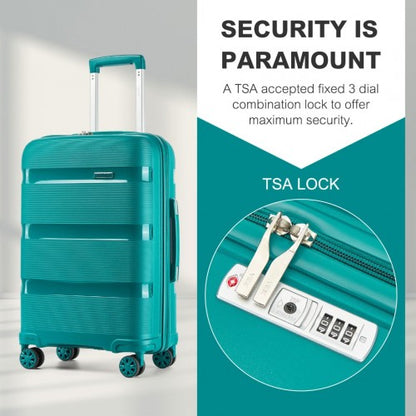 KSK2492 - Kono 3-Piece PP Hardshell Luggage Set–Durable Travel Suitcases with TSA Lock, 360° Spinner Wheels - Blue and Green