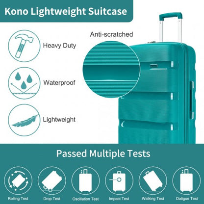 KSK2492 - Kono 3-Piece PP Hardshell Luggage Set–Durable Travel Suitcases with TSA Lock, 360° Spinner Wheels - Blue and Green