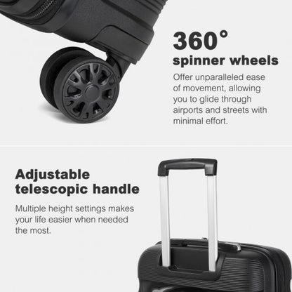KSK2492 - Kono 3-Piece PP Hardshell Luggage Set–Durable Travel Suitcases with TSA Lock, 360° Spinner Wheels - Black