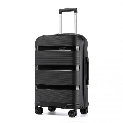 KSK2492 - Kono 3-Piece PP Hardshell Luggage Set–Durable Travel Suitcases with TSA Lock, 360° Spinner Wheels - Black