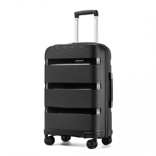 KSK2492 - Kono 3-Piece PP Hardshell Luggage Set–Durable Travel Suitcases with TSA Lock, 360° Spinner Wheels - Black