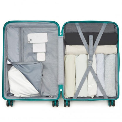 KSK2492 - Kono 3-Piece PP Hardshell Luggage Set–Durable Travel Suitcases with TSA Lock, 360° Spinner Wheels - Blue and Green