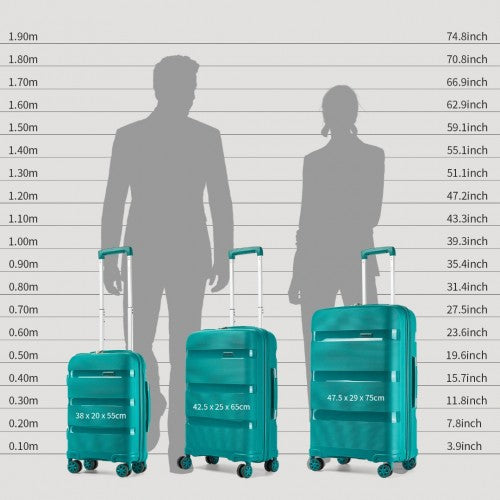 KSK2492 - Kono 3-Piece PP Hardshell Luggage Set–Durable Travel Suitcases with TSA Lock, 360° Spinner Wheels - Blue and Green