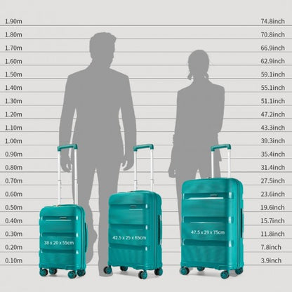 KSK2492 - Kono 3-Piece PP Hardshell Luggage Set–Durable Travel Suitcases with TSA Lock, 360° Spinner Wheels - Blue and Green