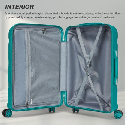 KSK2492 - Kono 3-Piece PP Hardshell Luggage Set–Durable Travel Suitcases with TSA Lock, 360° Spinner Wheels - Blue and Green