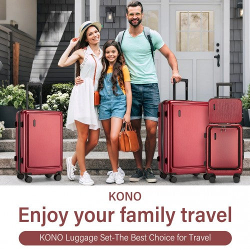 Kono KSK2493 20/24/28-inch burgundy luggage set – rear view