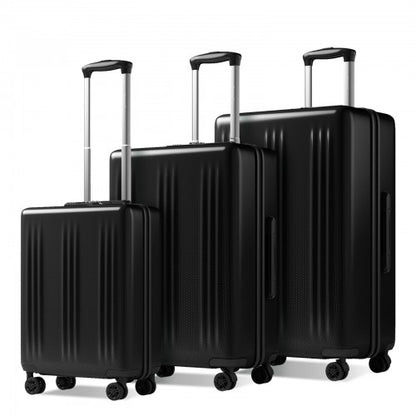 KSK2583 - Kono Premium ABS+PC 3-Piece Hard Shell Luggage Set with TSA Lock & 360° Silent Spinner Wheels - Black