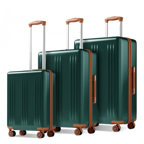 KSK2583 - Kono Premium ABS+PC 3-Piece Hard Shell Luggage Set with TSA Lock & 360° Silent Spinner Wheels - Green and Brown