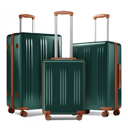 KSK2583 - Kono Premium ABS+PC 3-Piece Hard Shell Luggage Set with TSA Lock & 360° Silent Spinner Wheels - Green and Brown
