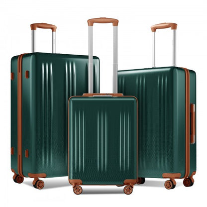 KSK2583 - Kono Premium ABS+PC 3-Piece Hard Shell Luggage Set with TSA Lock & 360° Silent Spinner Wheels - Green and Brown