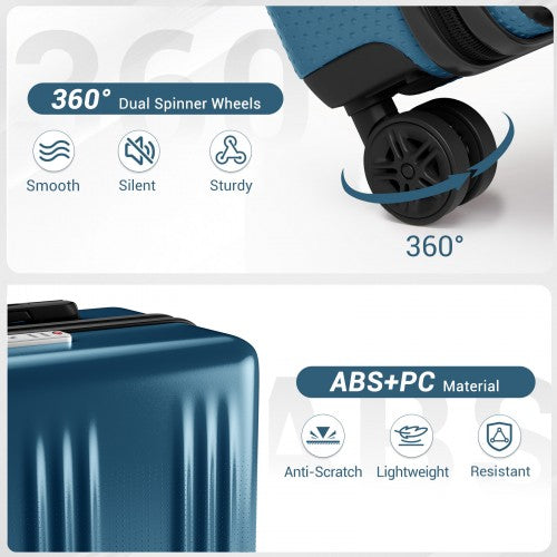 KSK2583 - Kono Premium ABS+PC 3-Piece Hard Shell Luggage Set with TSA Lock & 360° Silent Spinner Wheels - Navy