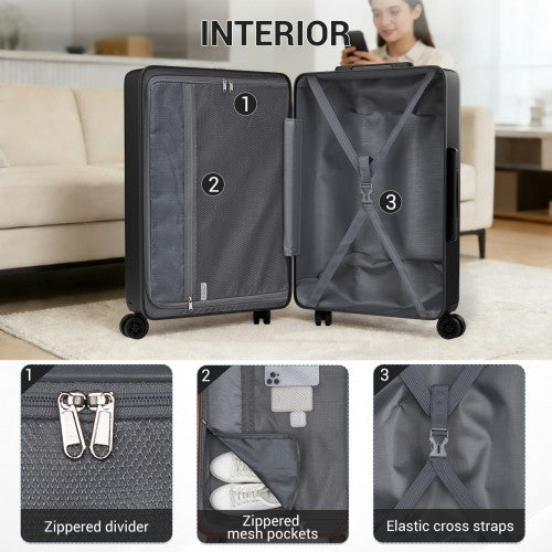KSK2583 - Kono Premium ABS+PC 3-Piece Hard Shell Luggage Set with TSA Lock & 360° Silent Spinner Wheels - Black