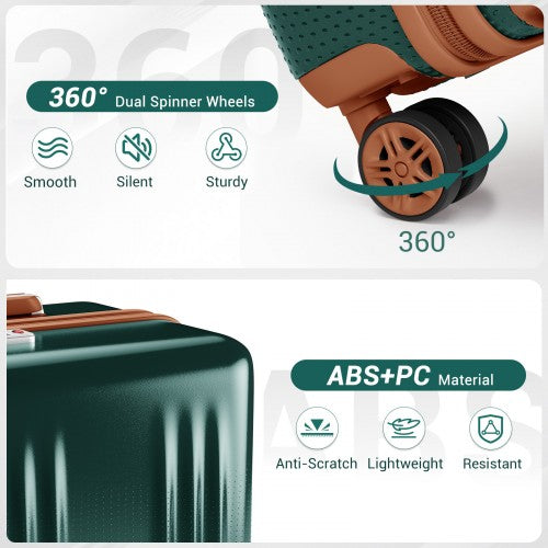 KSK2583 - Kono Premium ABS+PC 3-Piece Hard Shell Luggage Set with TSA Lock & 360° Silent Spinner Wheels - Green and Brown