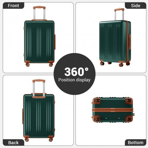 KSK2583 - Kono Premium ABS+PC 3-Piece Hard Shell Luggage Set with TSA Lock & 360° Silent Spinner Wheels - Green and Brown