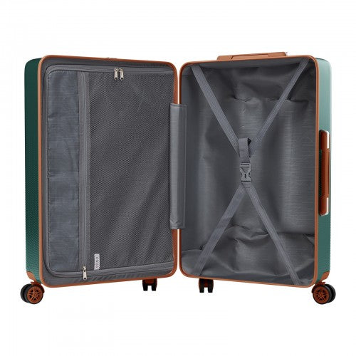 KSK2583 - Kono Premium ABS+PC 3-Piece Hard Shell Luggage Set with TSA Lock & 360° Silent Spinner Wheels - Green and Brown