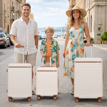 Kono KSK2584 20/24/28/12-inch cream and brown luggage set – set view