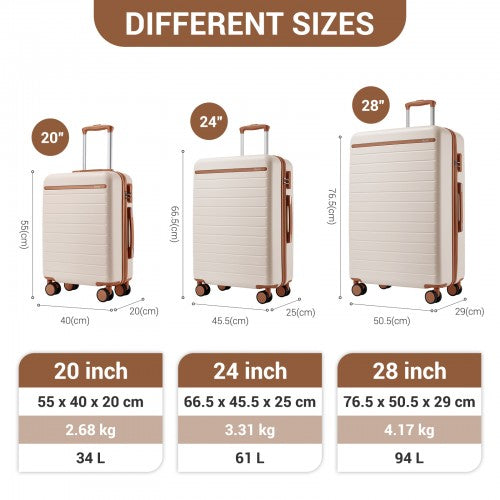 Kono KSK2584 20/24/28-inch cream and brown luggage set – set view