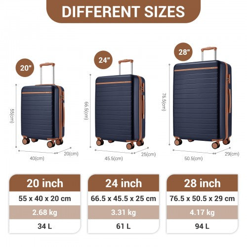 Kono KSK2584 20/24/28-inch navy and brown luggage set – set view
