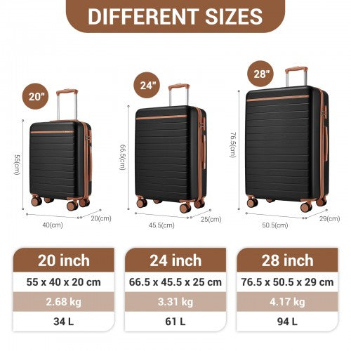 Kono KSK2584 20/24/28-inch black and brown luggage set – set view