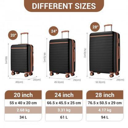 Kono KSK2584 20/24/28-inch black and brown luggage set – set view