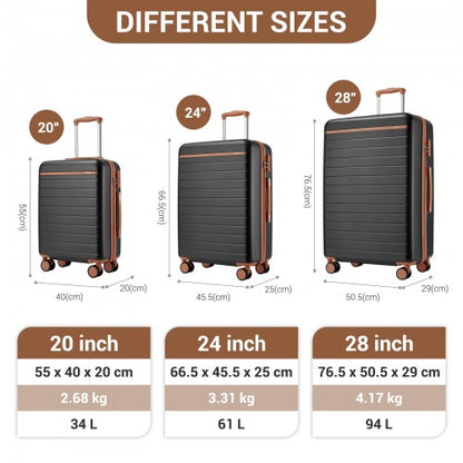 Kono KSK2584 20/24/28-inch grey and brown luggage set – set view