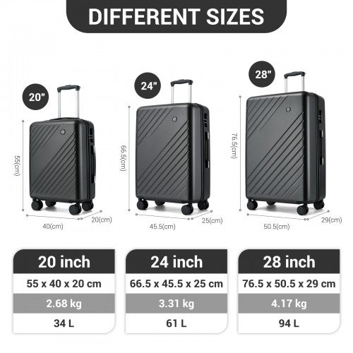 Kono KSK2585 20/24/28-inch grey and black luggage set – set view