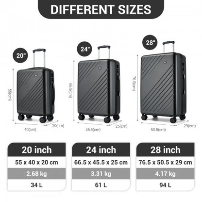 Kono KSK2585 20/24/28-inch grey and black luggage set – set view